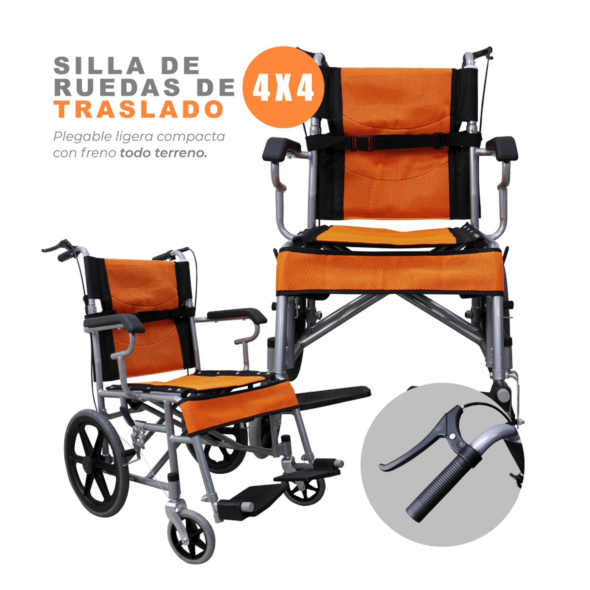 Silla De Ruedas Plegable Ligera Traslado Con Freno Calidad