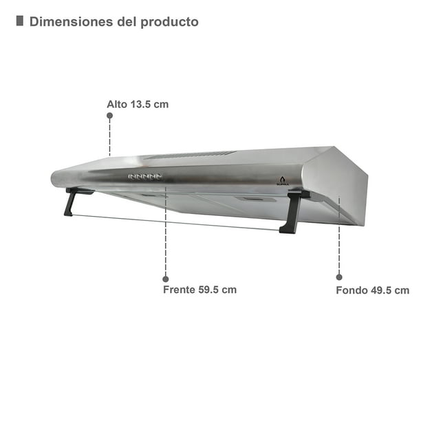 Campana Cocina Extractora Purificadora GUTSTARK Acero Inox 59.5x44x12 cm  200 A 300 m3/h