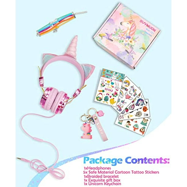 SVYHUOK Auriculares con cable de unicornio rosa para niñas, lindos  auriculares con orejas de gato para niños, adolescentes, tableta, laptop,  PC