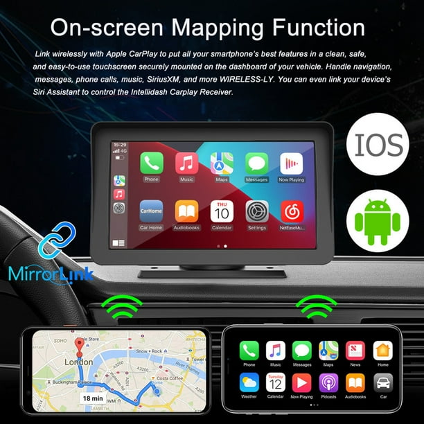 Pantalla de 7 pulgadas compatible con Bluetooth para Wireless CarPlay Android  Auto Navigation Tmvgtek Accesorios para autos y motos