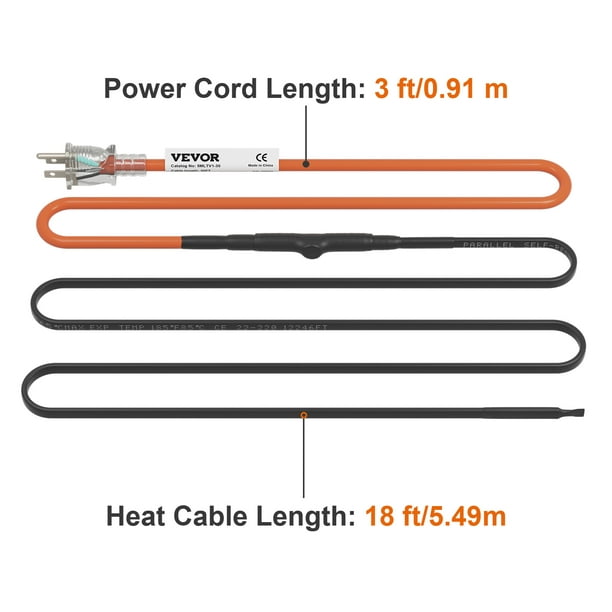 VEVOR Cable de calefacción de tubería VEVOR, cinta de calor de 7 W de 9  pies para tuberías con termostato incorporado, protege la manguera de PVC,  tubería de metal y plástico de