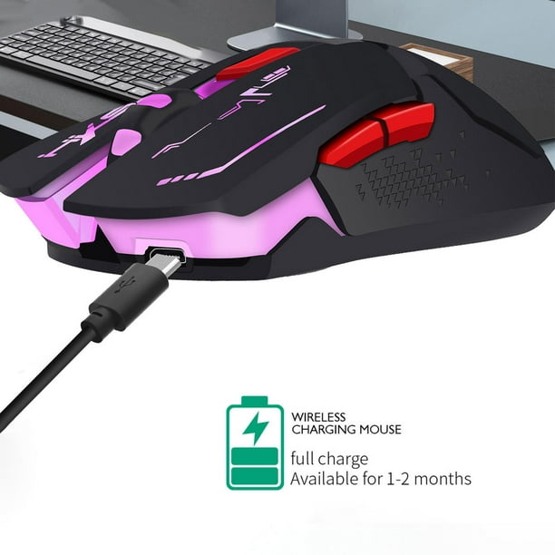 Juego de ratón inalámbrico con Gamer de 2,4G recargable para ordenador  portátil, ratón retroiluminado con respiración de 7 colores Negro 01  Soledad Teclado inalámbrico portátil
