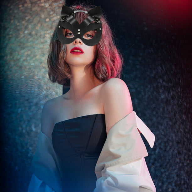 Máscara de cuero para mujer, disfraz de gato de conejo, zorro, máscara de  medio rostro de animal, cosplay, fiesta de Halloween, mujeres y mujeres