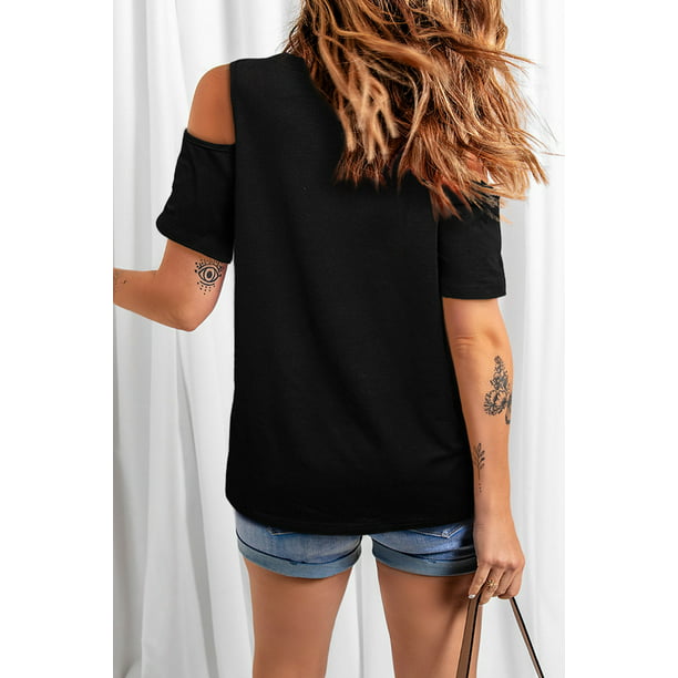 ABPHQTO Camiseta negra gráfico de hombros descubiertos con estampado de conejito de Pascua feliz ABPHQTO | Walmart en línea