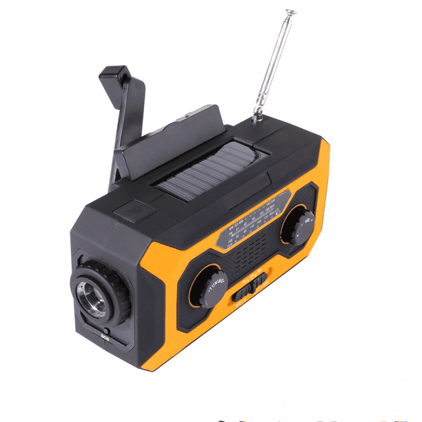 Radio De Manivela Solar Con Linterna LED, AM/FM Portátil, Carga USB Y Batería 2000mAh – Impermeable IPX3 Para Emergencias Y Aire Libre