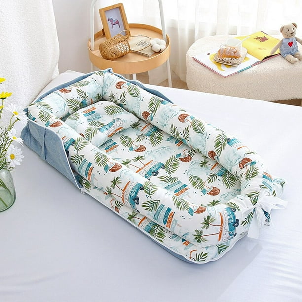 Cama de bebé con almohada, cuna portátil de viaje, cuna de algodón