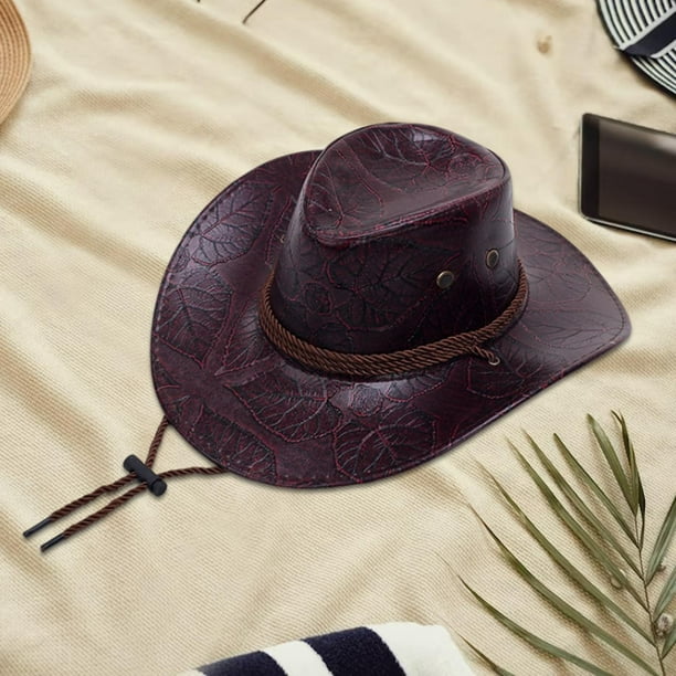 Sombrero de vaquero occidental, sombreros de Jazz, sombrero de sol ligero  para exteriores, sombrero de de piel sintética para adultos, vacacio Negro