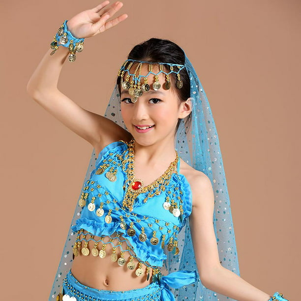  Disfraz de danza del vientre para mujer, falda superior,  chaleco de 3 piezas, para niñas, para entrenamiento de danza del vientre  oriental, L : Ropa, Zapatos y Joyería