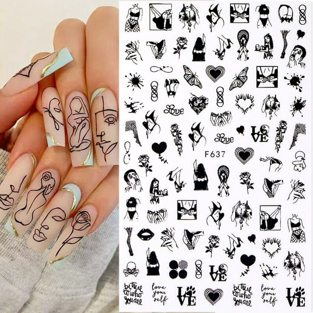 Pegatinas para uñas con forma de corazón blanco / 28 pegatinas para uñas en  diferentes diseños -  México