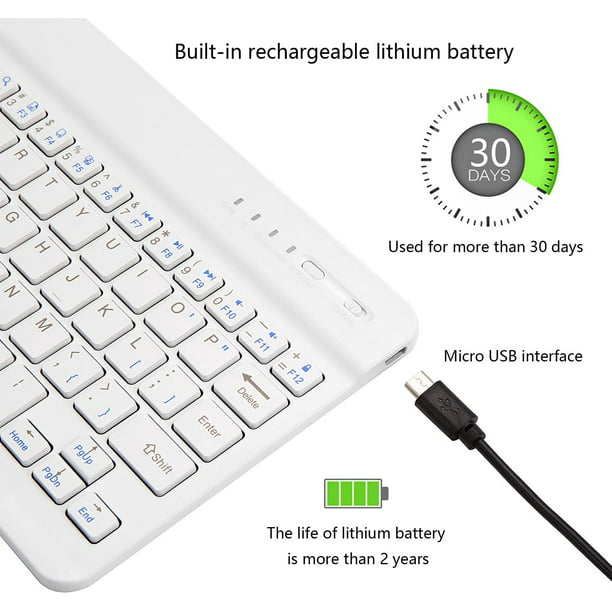 Teclado para tableta recargable, teclado Bluetooth multidispositivo para  iPad/tableta/teléfono/computadora, teclado inalámbrico, teclado Bluetooth