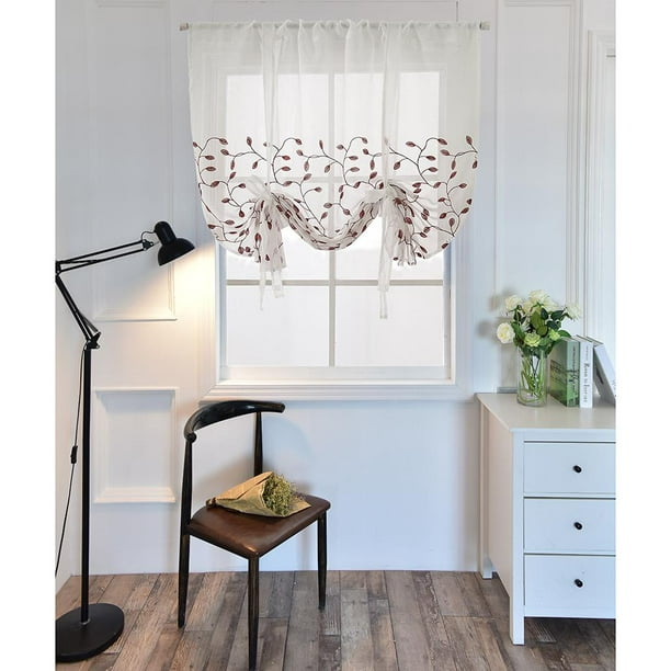 Cortinas opacas bordadas ajustables, panel de ventana para sala de estar,  dormitorio, cocina, baño, cortinas de amarre-60*120cm