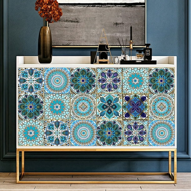 10 PCS Papel Pintado Autoadhesivo para Azulejos Azul 10 x 10 cm Etiqueta de  la Pared Estilo Mosaico Película Decorativa Impermeable para Azulejos de  Pared de Baño y Cocina JM