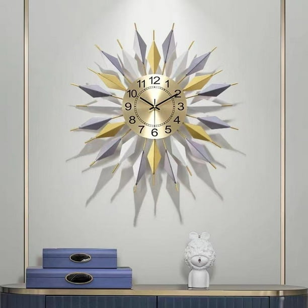 Reloj de pared de arte moderno, reloj de pared grande para sala de estar,  esfera de metal silenciosa sin tictac, reloj de pared dorado para