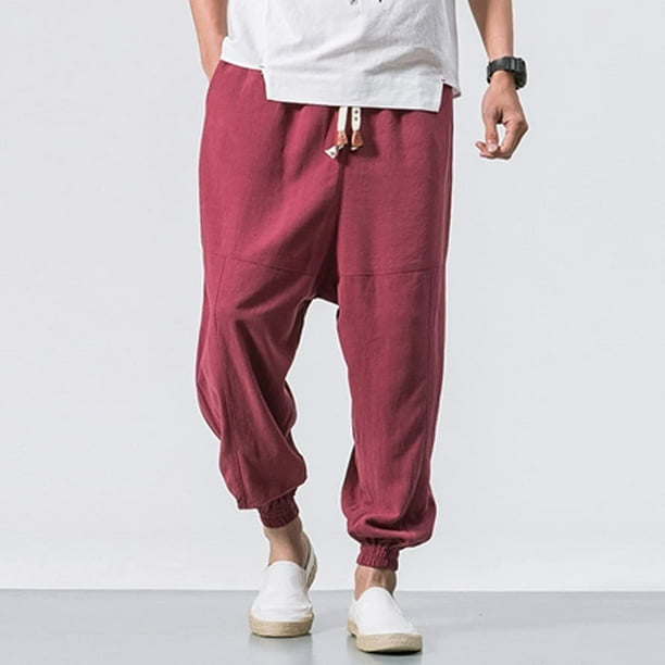 Pantalones deportivos para hombre boho algodón lino pantalones harén hippies  pantalones sueltos ☀