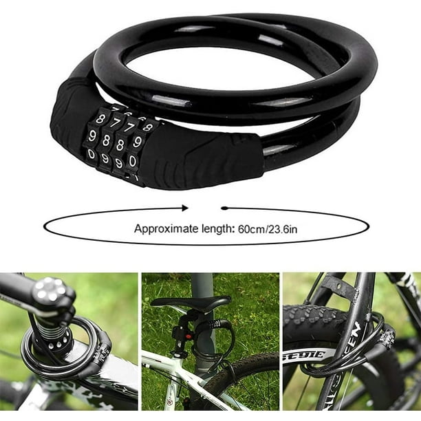 Candado de bicicleta portátil para bicicleta, cable de alta seguridad,  bloqueo de bicicleta con códigos de 4 dígitos, ideal para asegurar  bicicleta