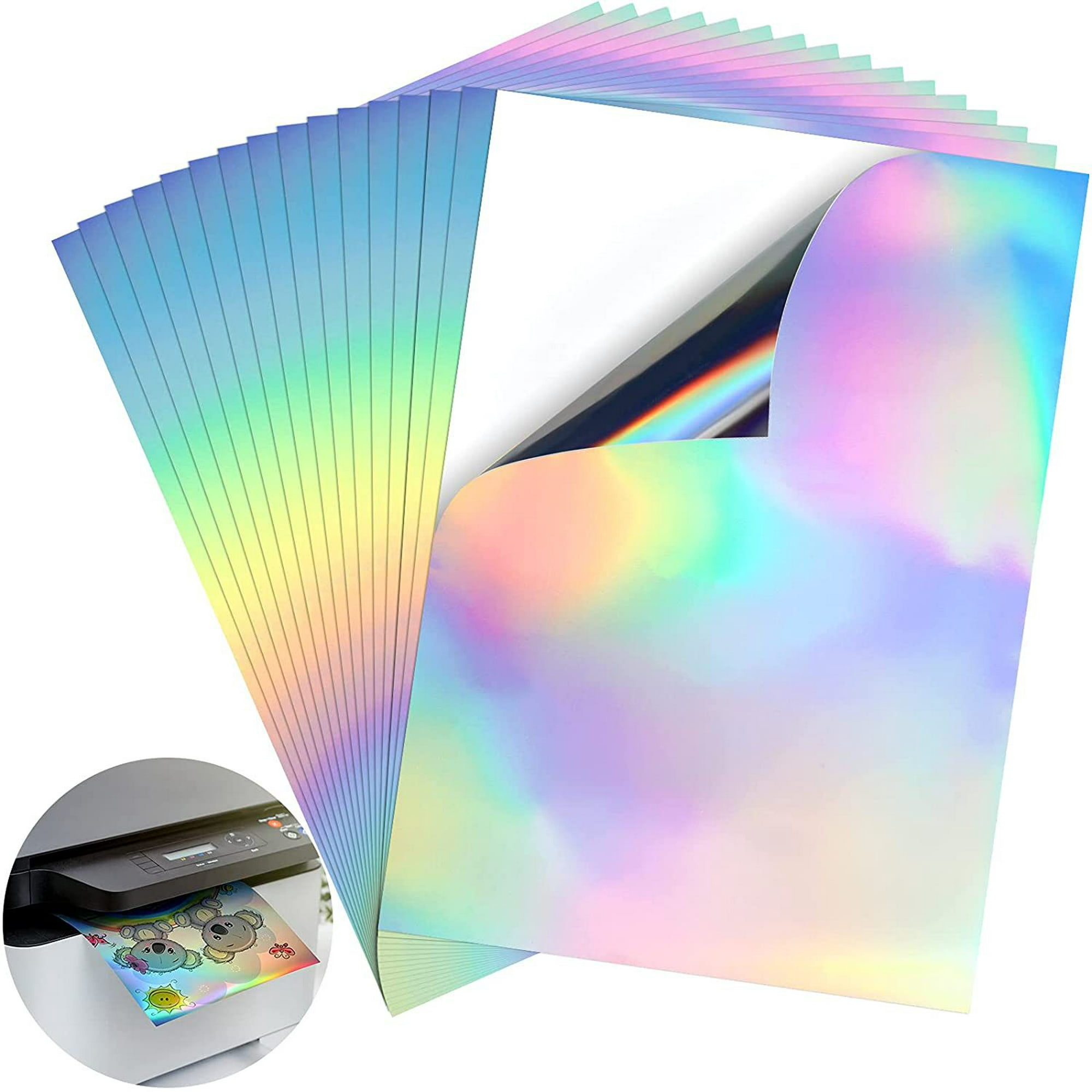 Papel adhesivo holográfico imprimible para impresora de inyección de tinta  y láser, 20 hojas de papel adhesivo de vinilo imprimible, papel adhesivo