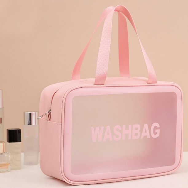 Neceser de aseo para maquillaje, cosméticos, bolsa transparente, portátil,  impermeable, transparente, almacenamiento de viaje, color rosa