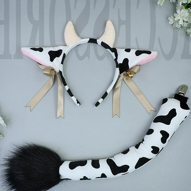 SUNYOK 4pcs Disfraz de vaca para Niños Accesorios de Vestuario de Vaca  Diadema con Orejas de vaca Corbata Lazo Cola Papel autoadhesivo Cosplay