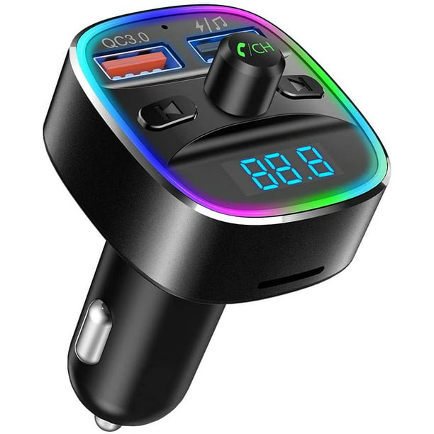 Transmisor FM Bluetooth de para Coche con QC3.0 y 7 Colores de Luz de  Fondo, Adaptador de Radio Bluetooth para Coche Levamdar 12-24V