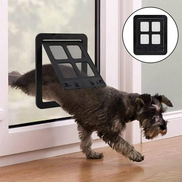 de 4 vías para perros y gatos, puerta con solapa, puerta para cachorros,  puerta Exterior/Interior, suministros magnéticos para mascotas para - negro  Sunnimix Puertas para perros y gatos