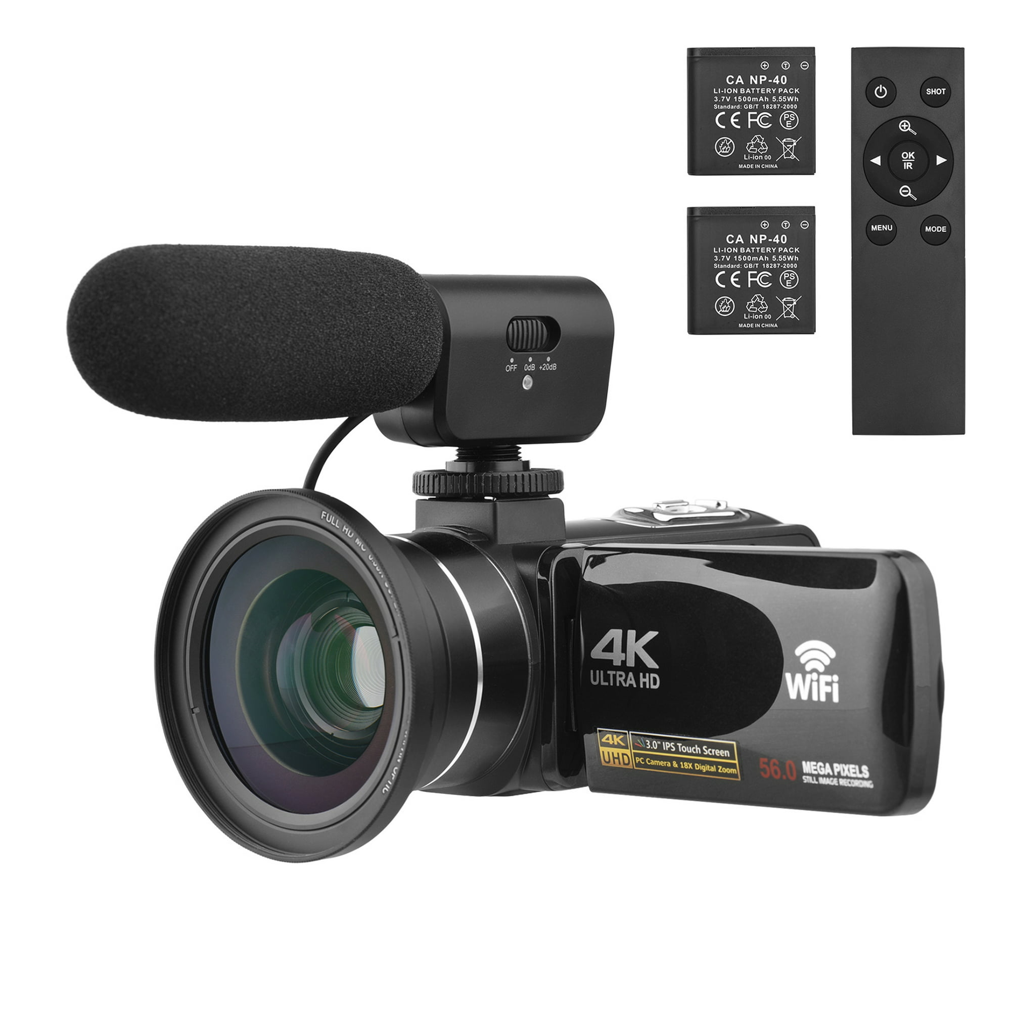 Cámara 4k de ultra alta definición con zoom digital 18x, cámara digital  64mp, pantalla táctil giratoria de 4,0 pulgadas, micrófono, control remoto,  tarjeta SD de 64 gb, dos baterías (negra) - K&F Concept