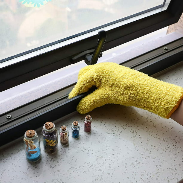 4 pares de guantes de limpieza de microfibra para limpieza de polvo,  lavables, para limpieza de cocina, casa, autos, camiones, espejos,  lámparas