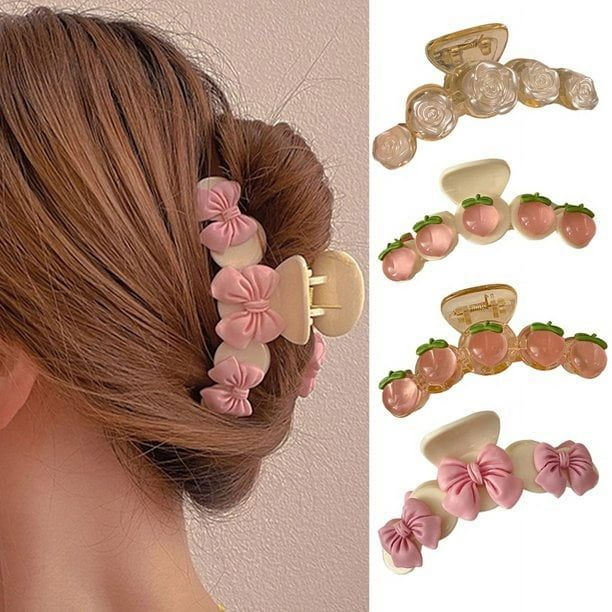  Pinzas de pelo para mujer, pinzas de plátano medianas,  pasadores de pelo de pétalos de flor para mujeres y niñas, accesorios para  el cabello grueso (rosa, paquete de 2) : Belleza