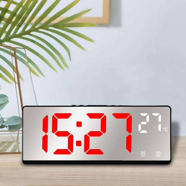 Reloj despertador digital electrónico Pantalla de temperatura regulable  Mesa Fecha Calendario Reloj con espejo LED para dormitorio Sala de estar  Salón , luz roja perfecl Despertador digital