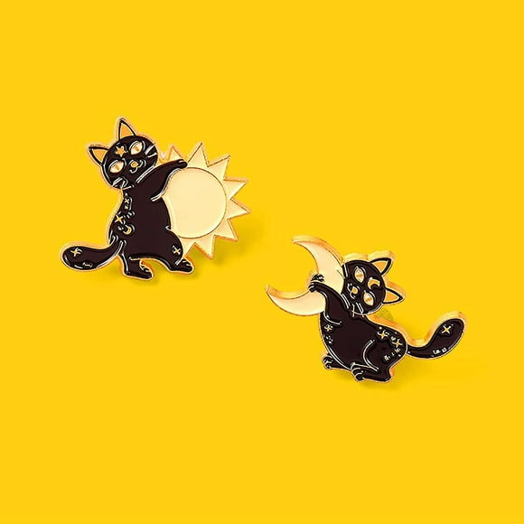 juego de broches de esmalte de gato negro alfileres de gato de bruja misteriosa para mochilas alfileres de esmalte de animales de dibujos animados de sol y luna para mujereshomb yongsheng 8390605300264