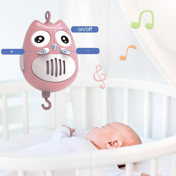 Móvil Musical para cuna de bebé, caja de música con función de temporiza,  luz de techo para proyector, Musical, móvil con sonajeros girator Búho rosa