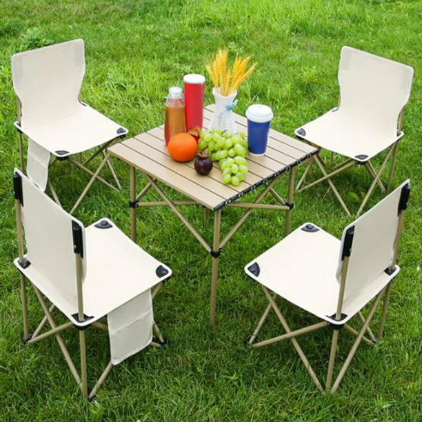Juego de sillas de mesa plegables para acampar, mesa de acero, silla Oxford  Mat, mesa de picnic plegable ligera para senderismo, mochilero, terraza