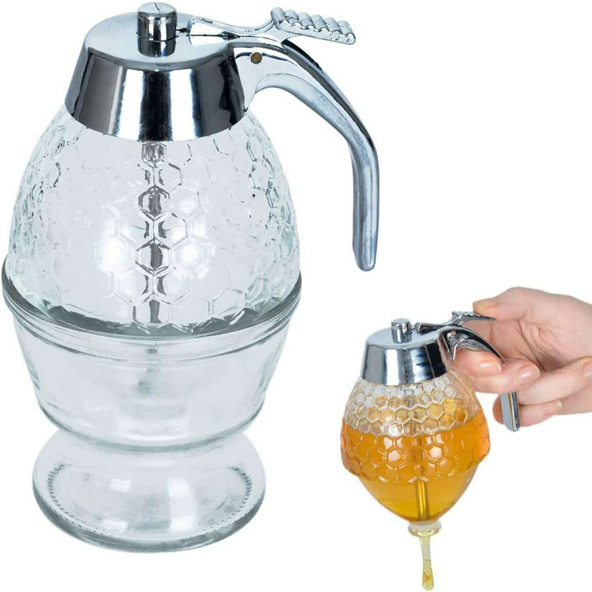  Honey Pot - Dispensador de miel de vidrio para miel, dispensador  de jarabe de miel, tarro de miel con tapa y cubierta de tapa, adecuado para  la cocina del hogar, 10