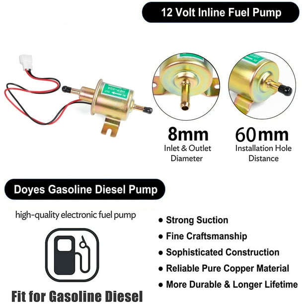 KIMISS 12V universal Bomba de combustible eléctrica de gasolina [Aleación  de aluminio] Generadores de gas y diesel HEP-02A