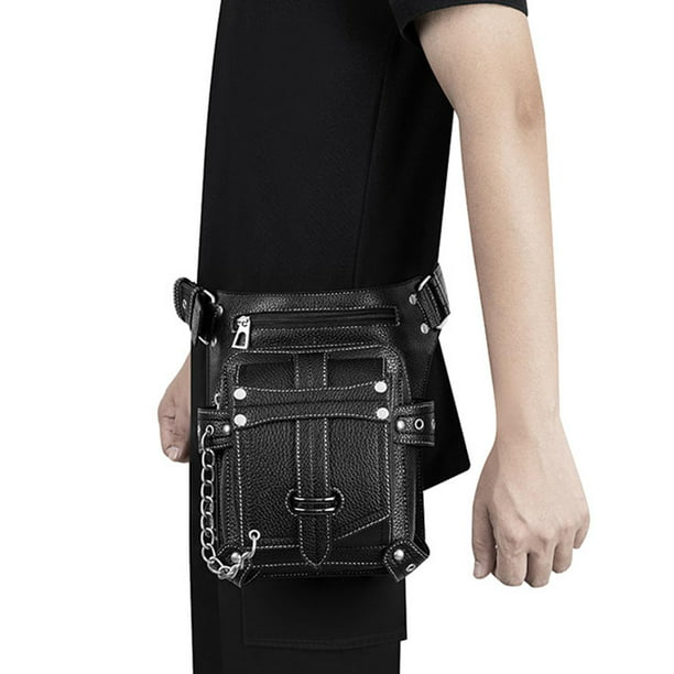 Riñonera de cuero negro para hombre, bolso de cinturón de cintura, bolsa de  cadera, carteras de viaje