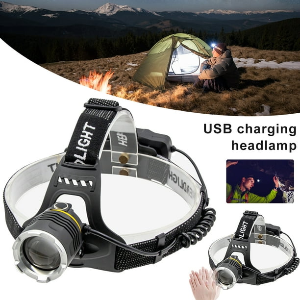 lámpara de cabeza,Linterna frontal, lámpara de cabeza LED recargable por  USB, diadema ajustable a prueba de agua con 3 modos de iluminación,  perfecta para acampar, senderismo Muyoka Hogar