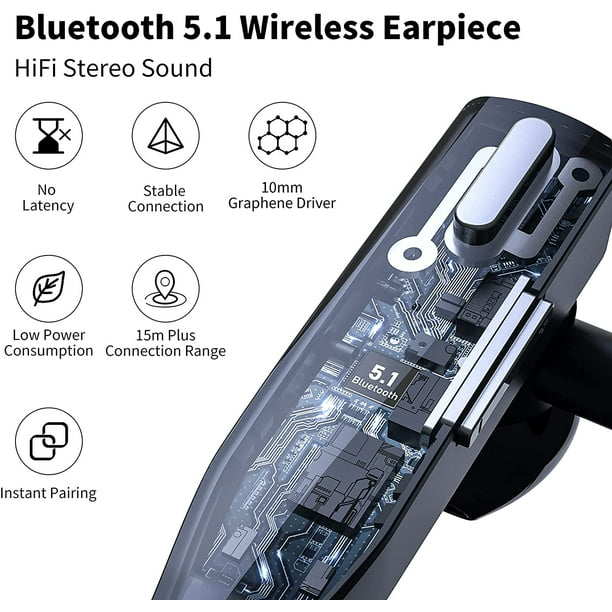 Auriculares Bluetooth con CVC8.0 Dual Mic Cancelación de Ruido, Auricular  Bluetooth Manos Libres V5.0 Auricular Inalámbrico para iPhone Android
