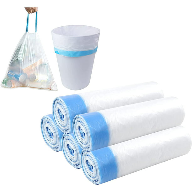 T.FORING Bolsas de basura de 8 galones con cordón, 100 bolsas de basura  blancas medianas sin perfume, 30 litros de grosor de plástico para el  hogar