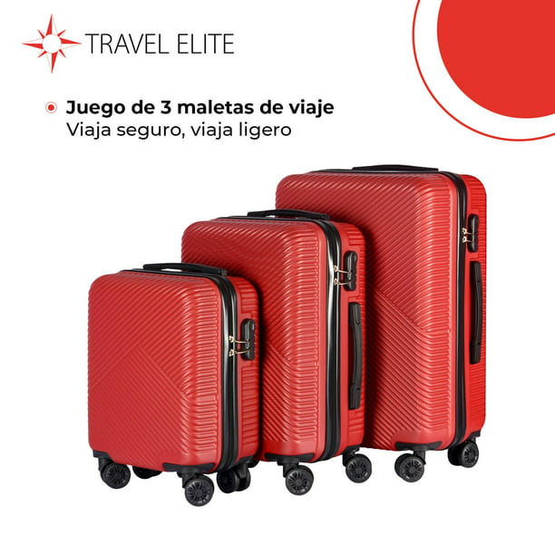 Set de 3 Maletas de Viaje, G (25 kg), M (20 kg), Carry On (10 kg), Varios  colores rojo Travel Elite 