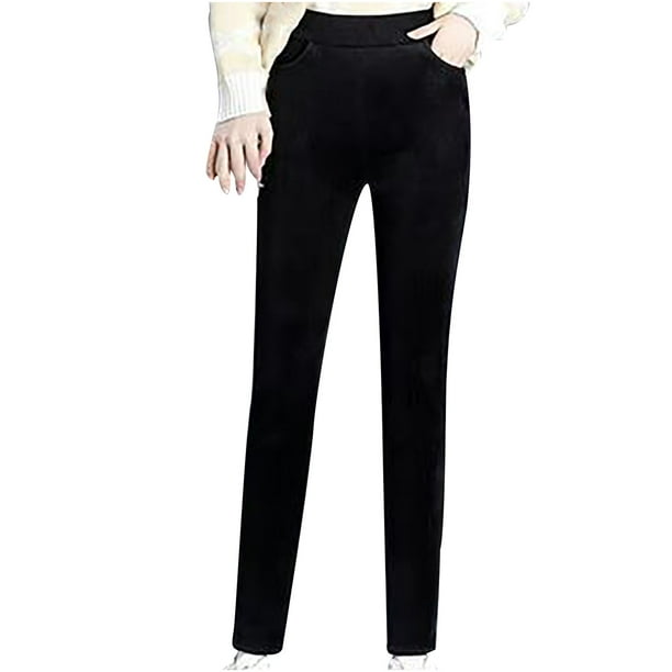 Gibobby pantalones negros mujer Pantalones sueltos de pana de lana a rayas  de Color sólido de de talla grande para mujer a la (Negro, L)