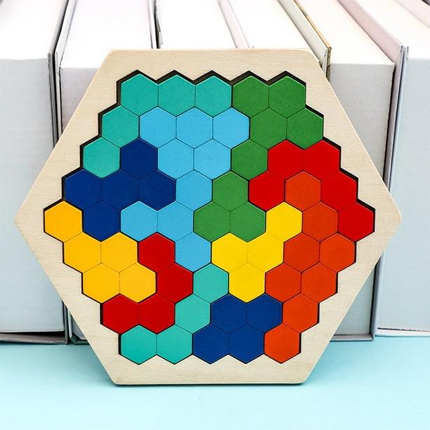 Rompecabezas hexagonal de madera para niños adultos - Bloque de patrón de forma Tangram Rompecabezas Geometría Lógica Juego IQ Regalo educativo para todas edades Desafío Ormromra CZBG-HQ142 | Walmart en
