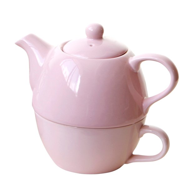 YBK Tech Strength - Tetera de cerámica para café de porcelana, rosa rosa  (tetera + 2 juegos de taza y platillo)