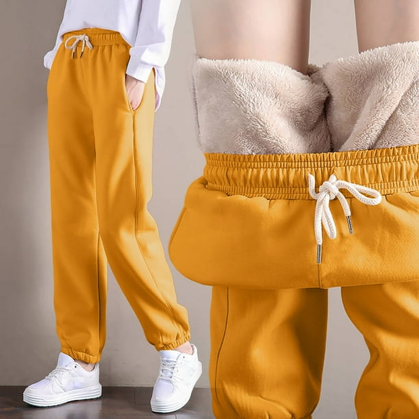 Gibobby Pantalones para mujer cintura alta para el frío Pantalones  deportivos gruesos de felpa de otoño e invierno con plumón de para mujer