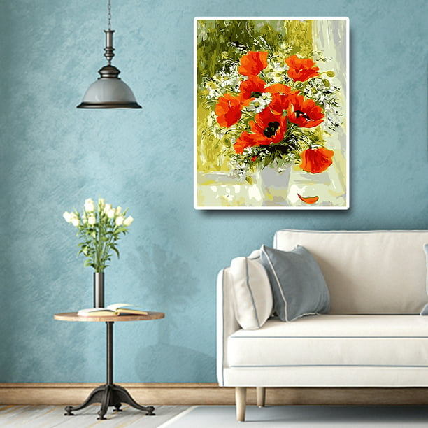 Cuadros Decorativos 40x50cm pintura por números DIY flores rojas cuadro arte  de pared para sala de estar Likrtyny embutido en tela