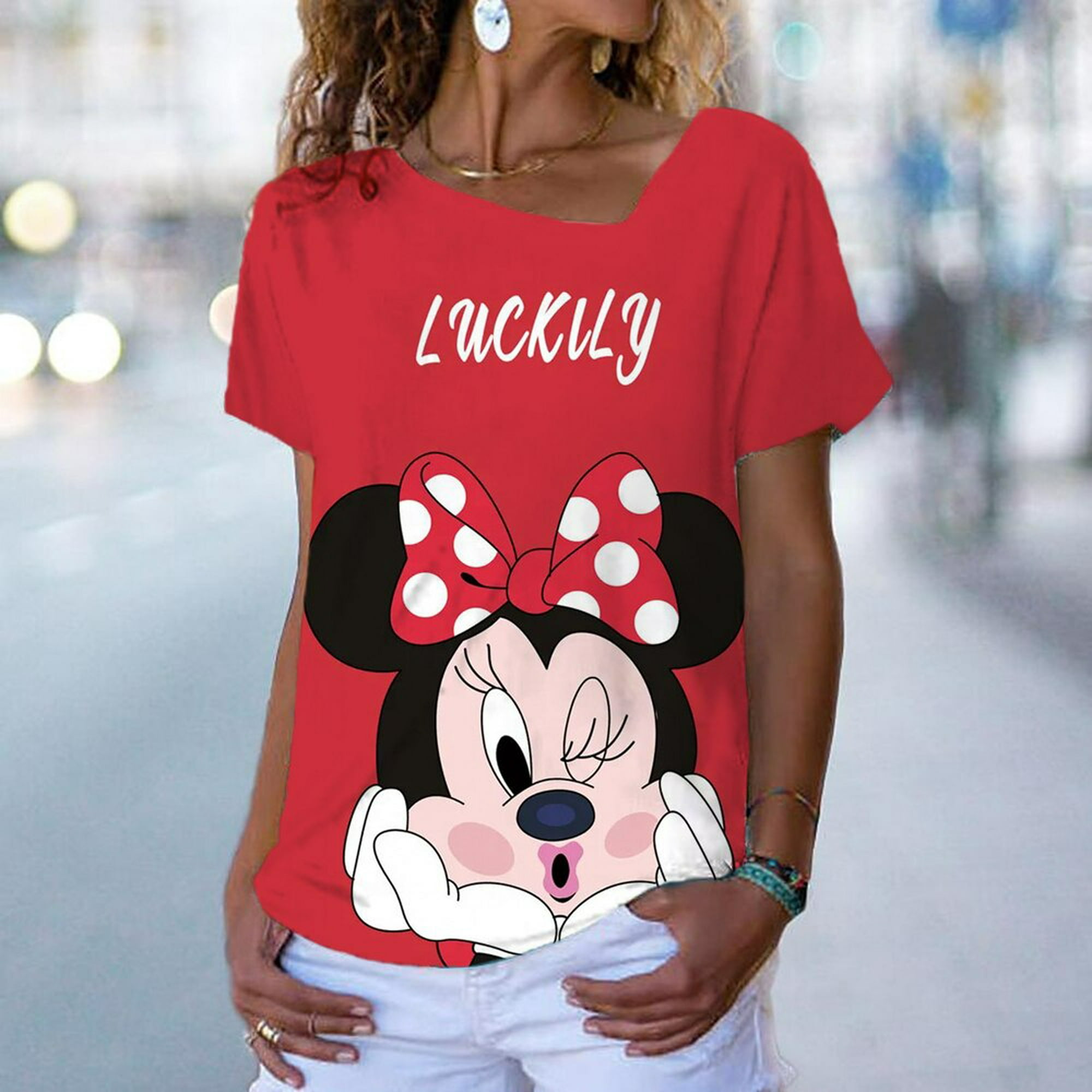 Disney camiseta para mujer, Mickey y Minnie Mouse blanco ajustado manga  corta moda Top