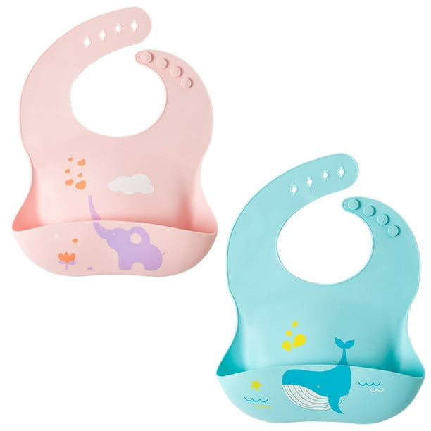 Baberos de silicona, paquete de 3 baberos de silicona para bebés y niños  pequeños, baberos impermeables suaves y ajustables