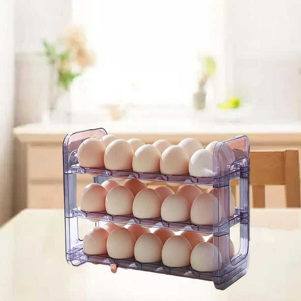 Soporte para huevos para refrigerador – Organizador de huevos con ruedas  automáticas de 3 capas – Bandeja apilada para huevos para nevera –  Capacidad
