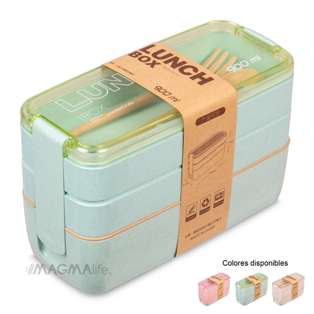 Toppers Lunch Box Con Cubiertos, Tupper Verde de 3 Pisos, Lonchera Térmica  900 Ml Magma Life MG215