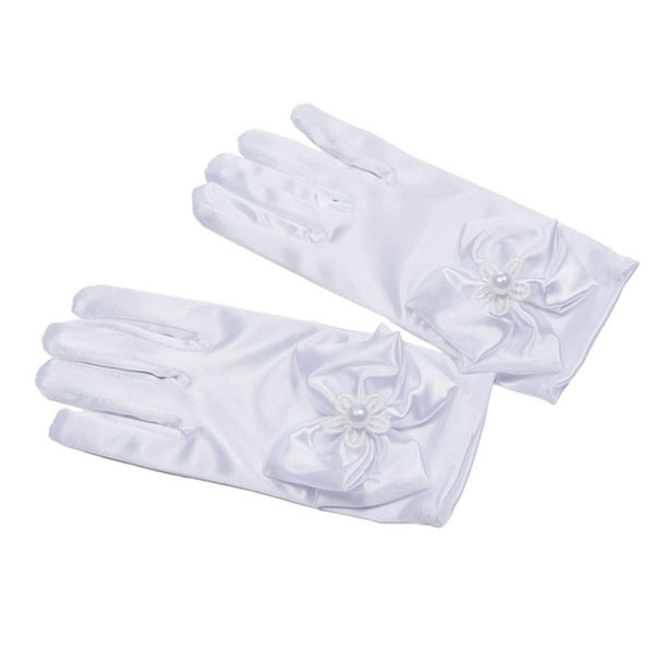 Guantes blancos de flores para niña, guantes de fiesta de noche para niños,  guantes de boda formales para niños, guantes elásticos para fiesta de