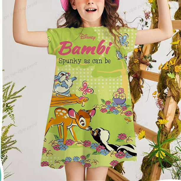 Vestido de verano para niña de 2 a 12 años, vestido con estampado de ciervo y Bambi bebé, vestido informal estampado 3d, ropa infantil bonita 5T Gao Jinjia