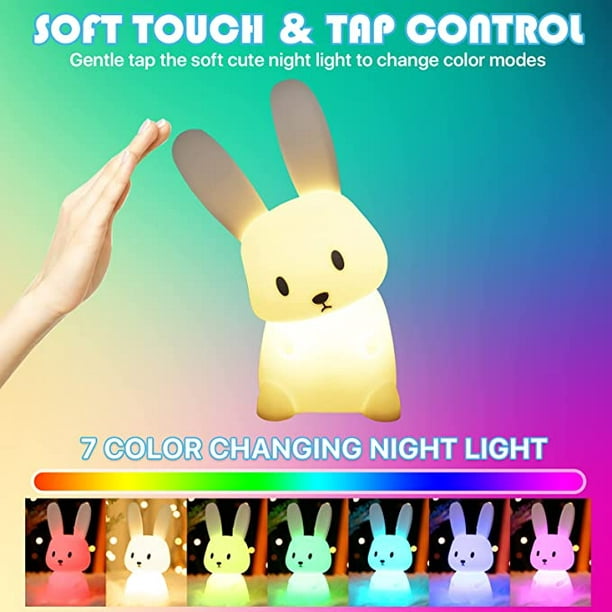 Luz nocturna para niños, bonita lámpara de silicona de conejo blando con  control remoto, luz de noche de animales Kawaii para mujeres y niñas